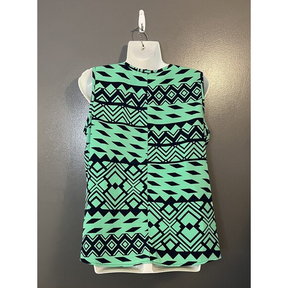 Marianne Tank Top Womens Large Green Black Aztec Geometric Sleeveless Blouse - Picture 4 of 6